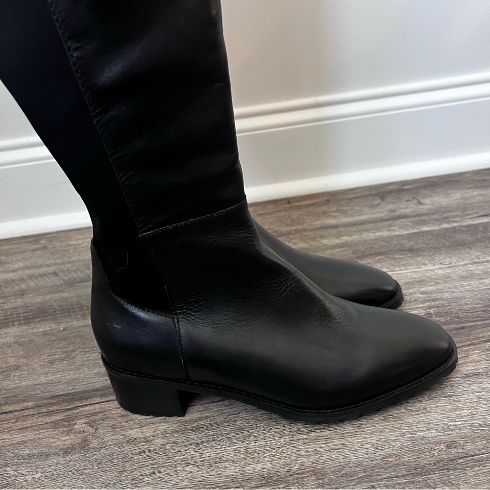 Blondo Black Over-the-Knee Leather & Stretch Shaft Riding Boots - Picture 7 of 9